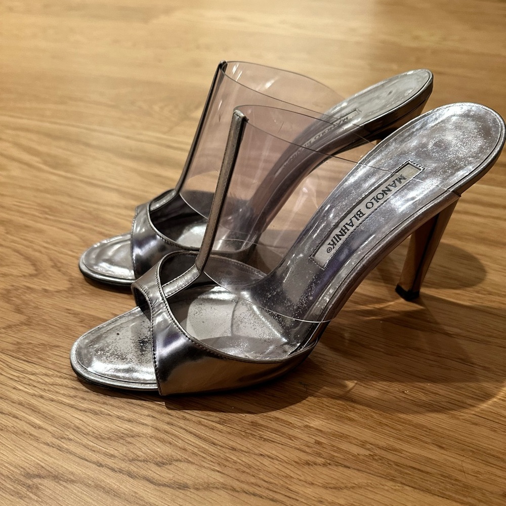 Manolo Blahnik Silver & PVC Heels